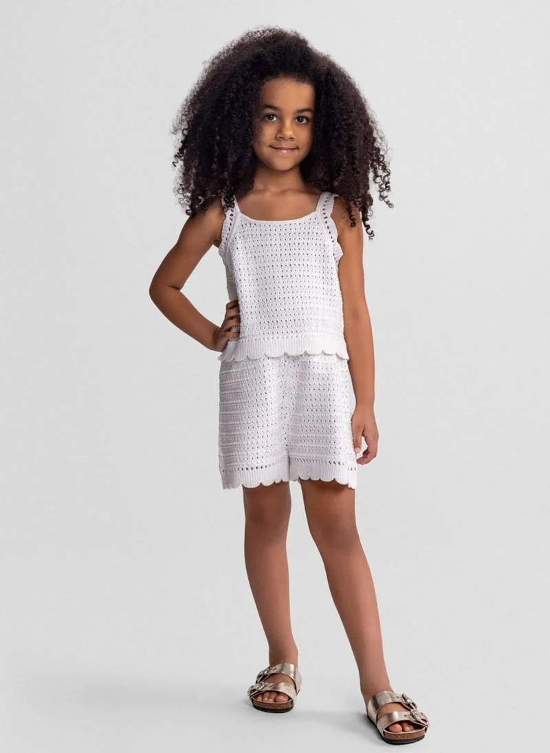 مينوتي Girls breathable white cotton knit playsuit adjustable straps 3-15 years